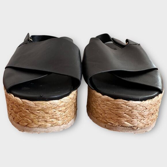 Vince Platform Espadrille Sandals Jesson Black Leather Size 9 EU 39.5 EUC - Picture 5 of 11